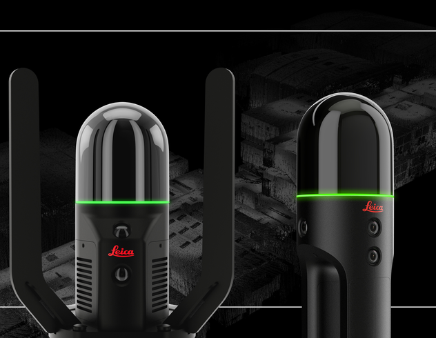 배경에 포인트 클라우드 데이터가 있는 전경의 BLK ARC 및 BLK2GO