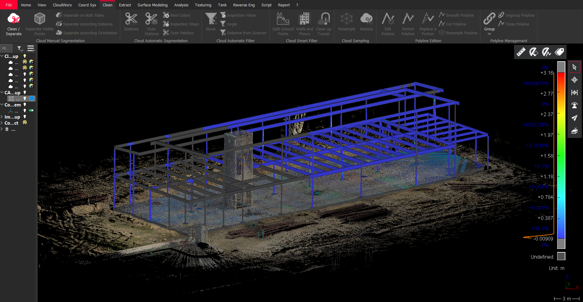 BIM 모델이 포함된 Cyclone 3DR 소프트웨어의 Leica BLK2GO 포인트 클라우드 스크린샷