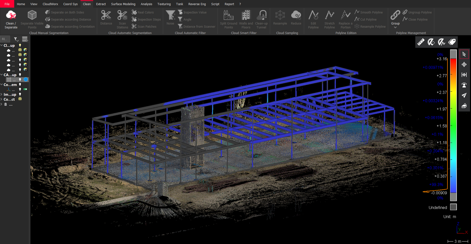 BIM 모델이 포함된 Cyclone 3DR 소프트웨어의 Leica BLK2GO 포인트 클라우드 스크린샷