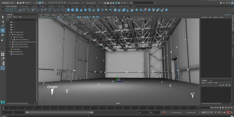 Maya 소프트웨어 내 영화 세트 공간의 3D 스캔