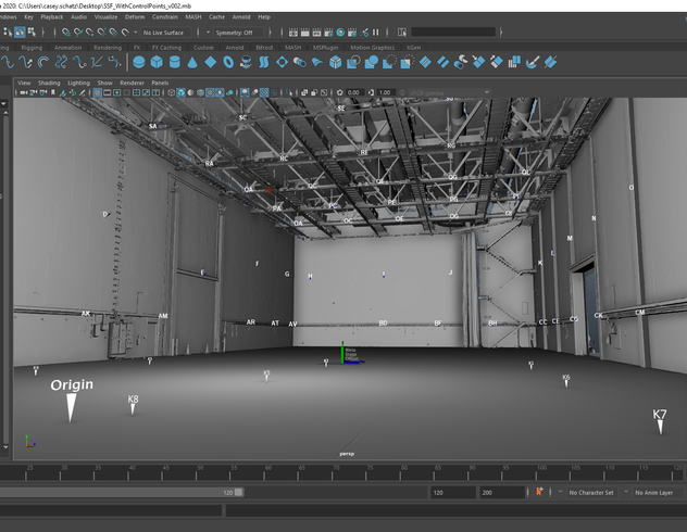 Maya 소프트웨어 내 영화 세트 공간의 3D 스캔